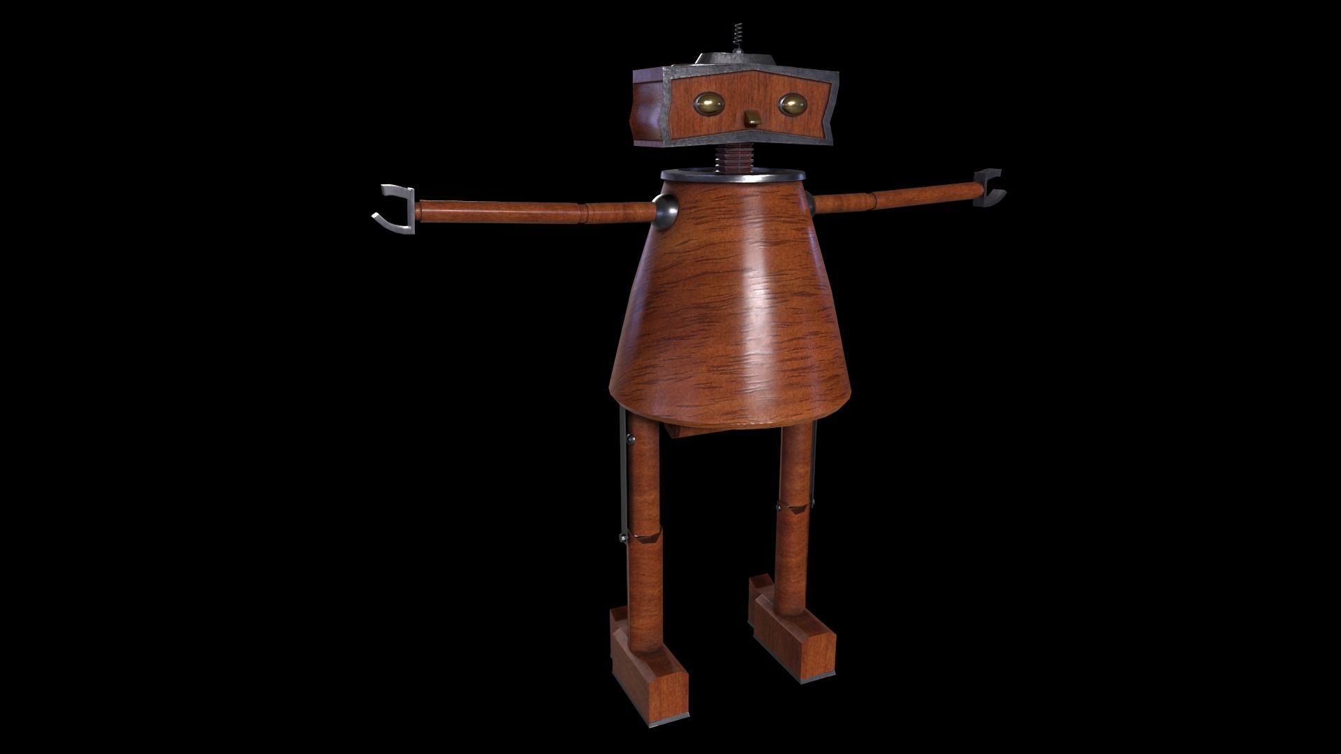 Robot Game ready - Low poly 3d model wooden Low-poly 3D model_2