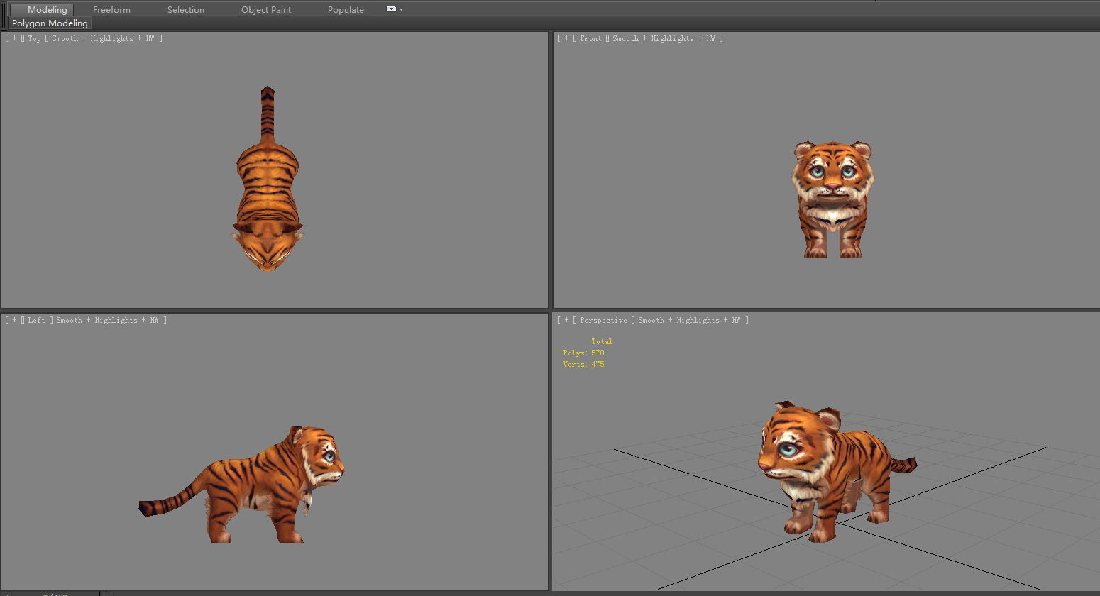 Cartoon little tiger - B Low-poly 3D model_4