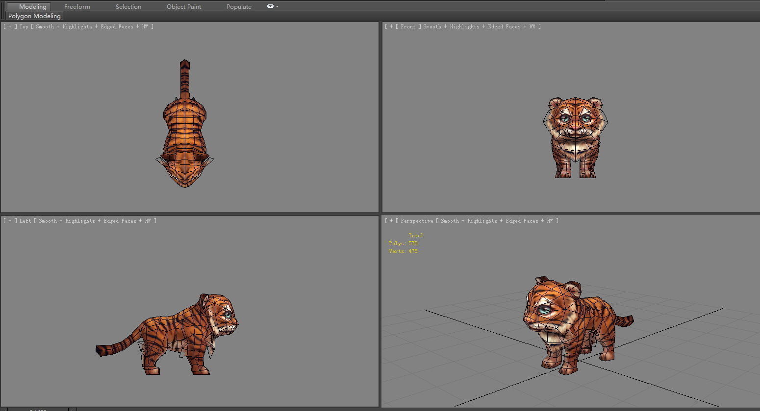 Cartoon little tiger - B Low-poly 3D model_5