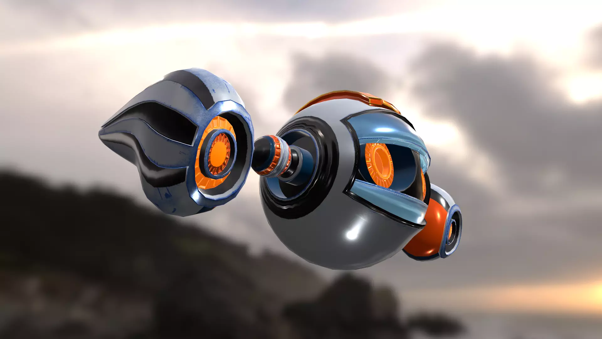 Robot Low poly 3D model futuristic spaceship flying in sky Low-poly 3D model