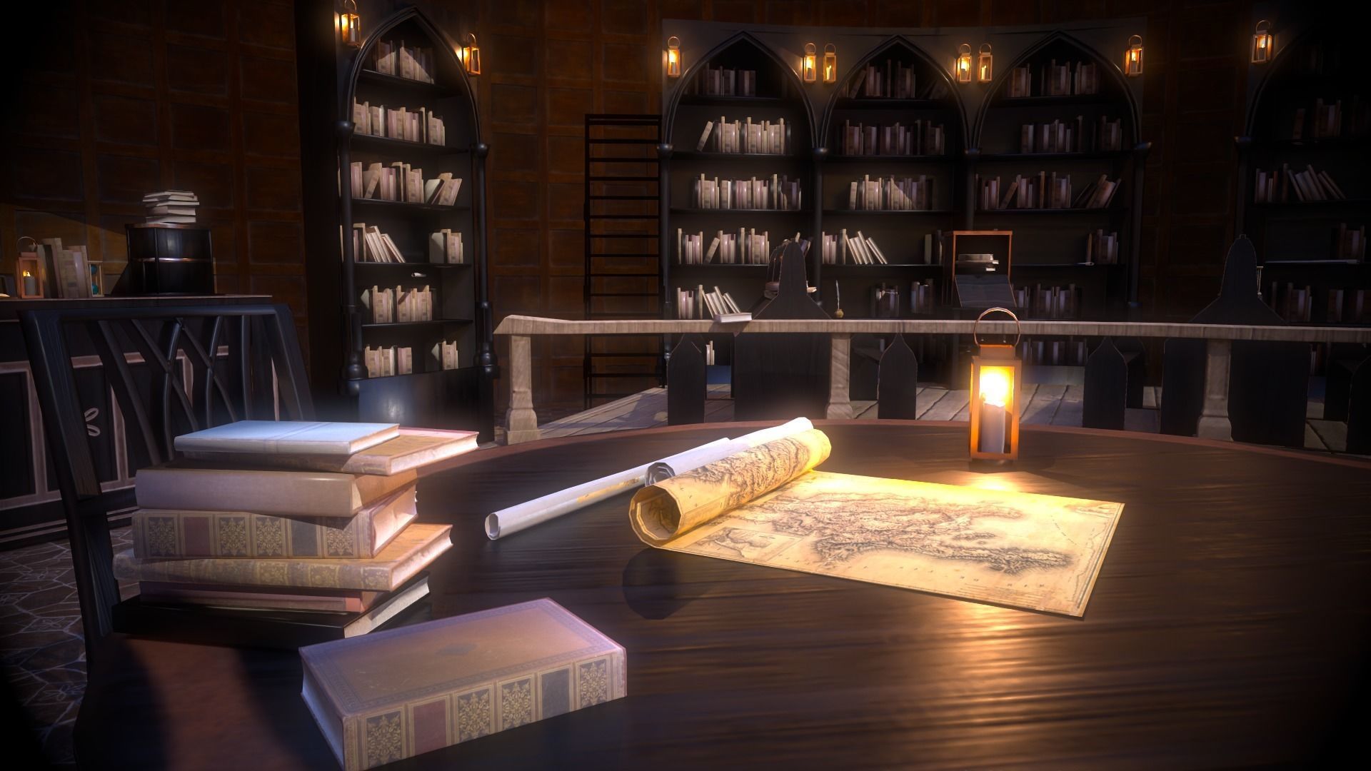 Medieval Library Model Pack Black low-poly Low-poly 3D model_3