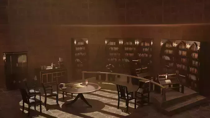 Medieval Library Model Pack Black low-poly Low-poly 3D model