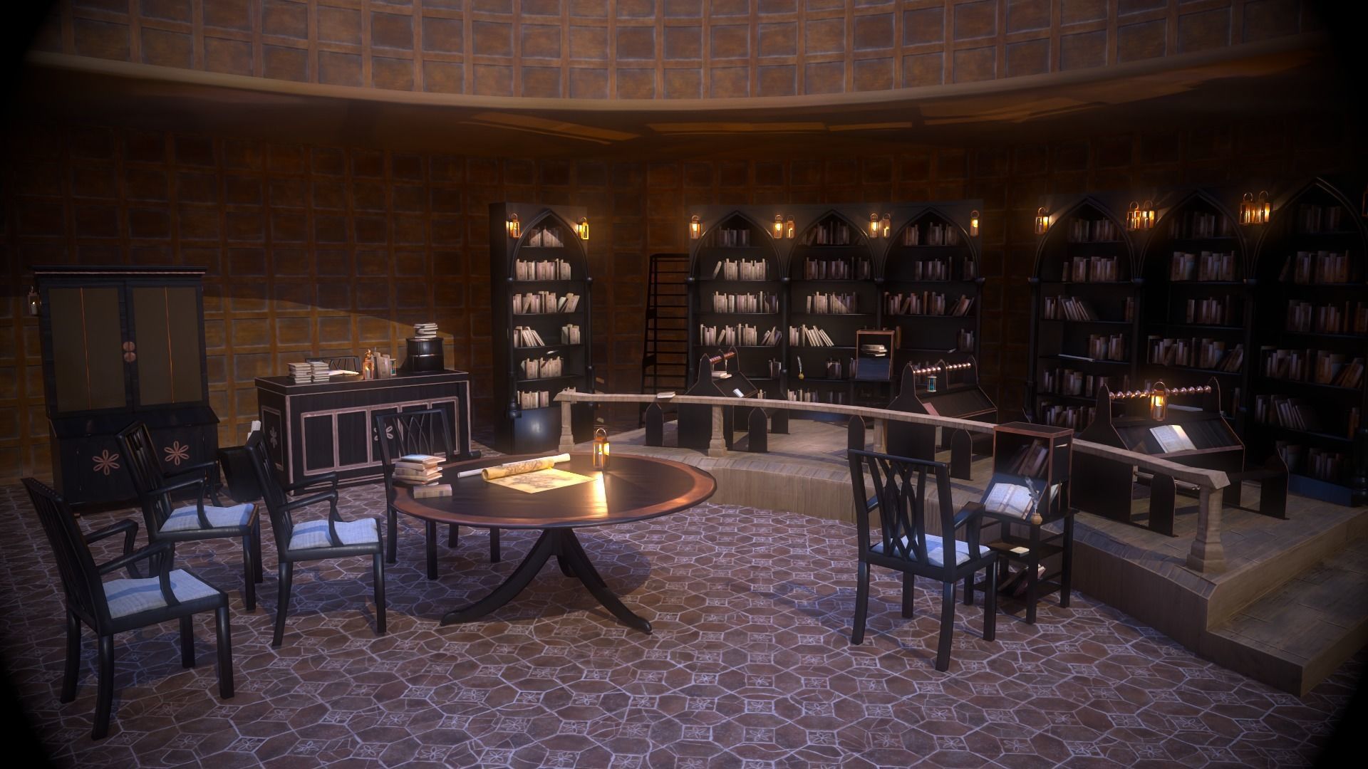 Medieval Library Model Pack Black low-poly Low-poly 3D model_4