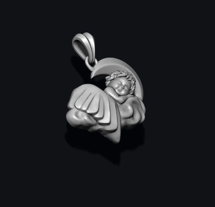Sleeping baby angel pendant 3D print model_9
