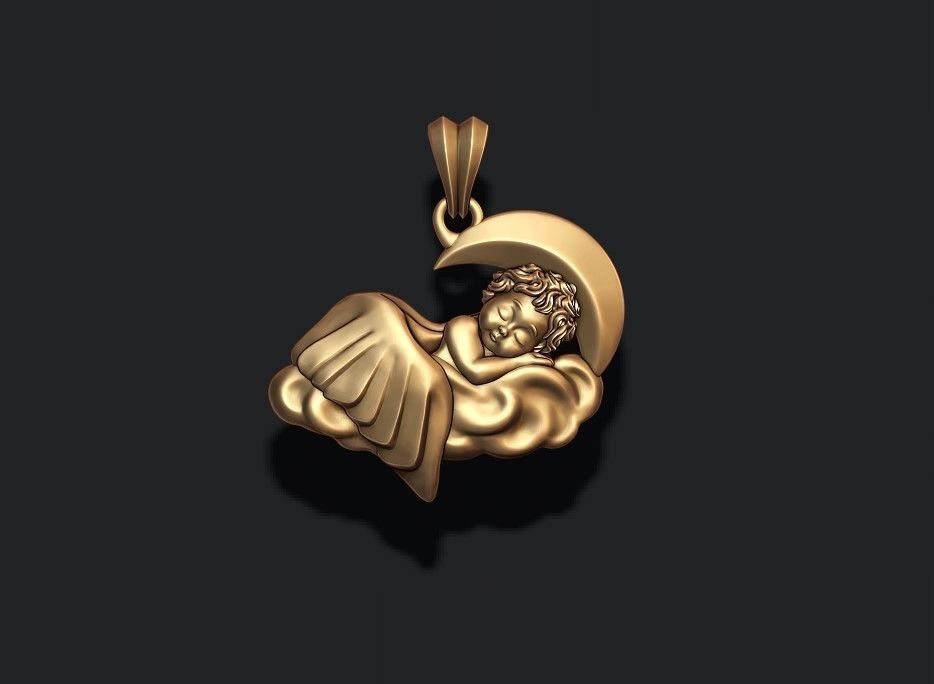 Sleeping baby angel pendant 3D print model_2