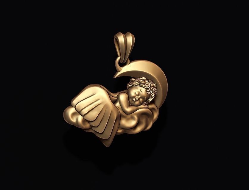 Sleeping baby angel pendant 3D print model_1