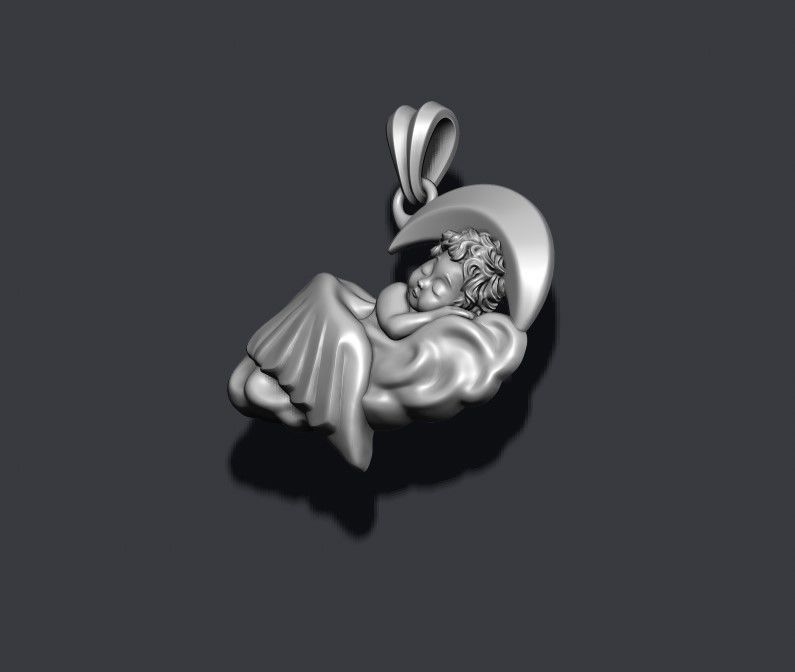 Sleeping baby angel pendant 3D print model_8