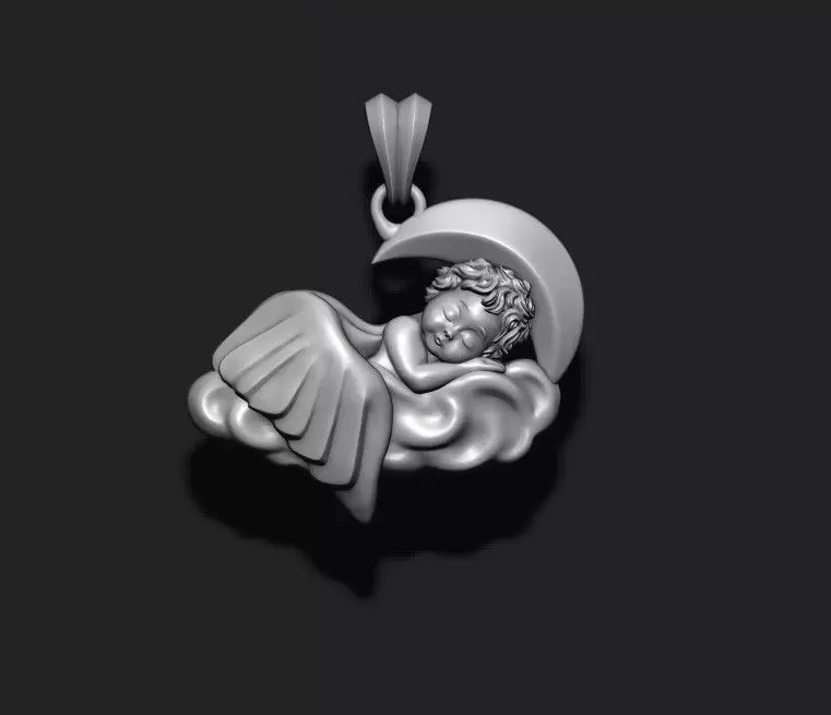 Sleeping baby angel pendant 3D print model_0