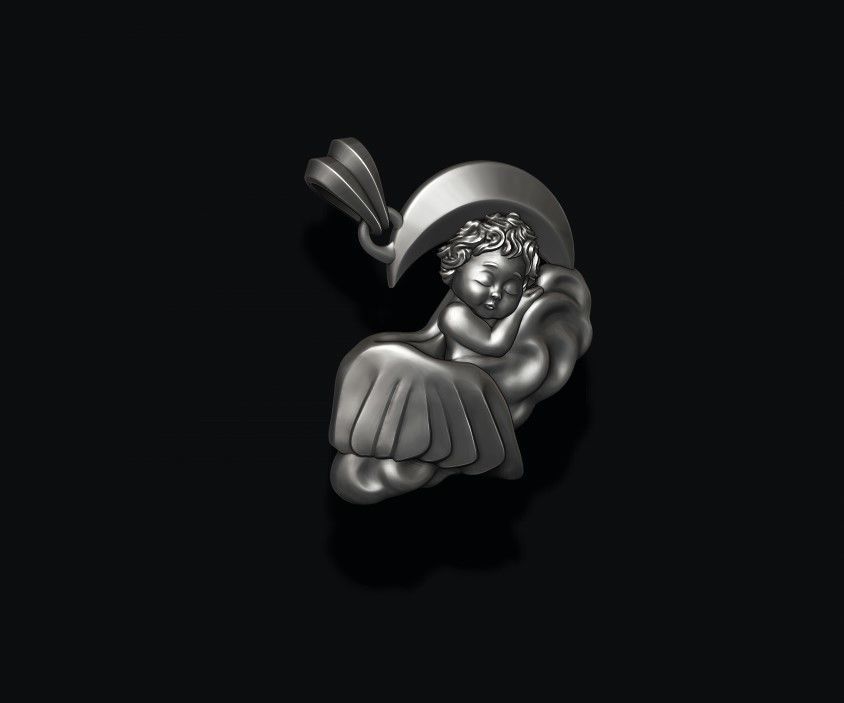 Sleeping baby angel pendant 3D print model_4