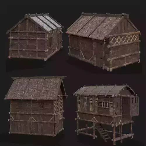Medieval Cabins Version One Low-poly 3D model