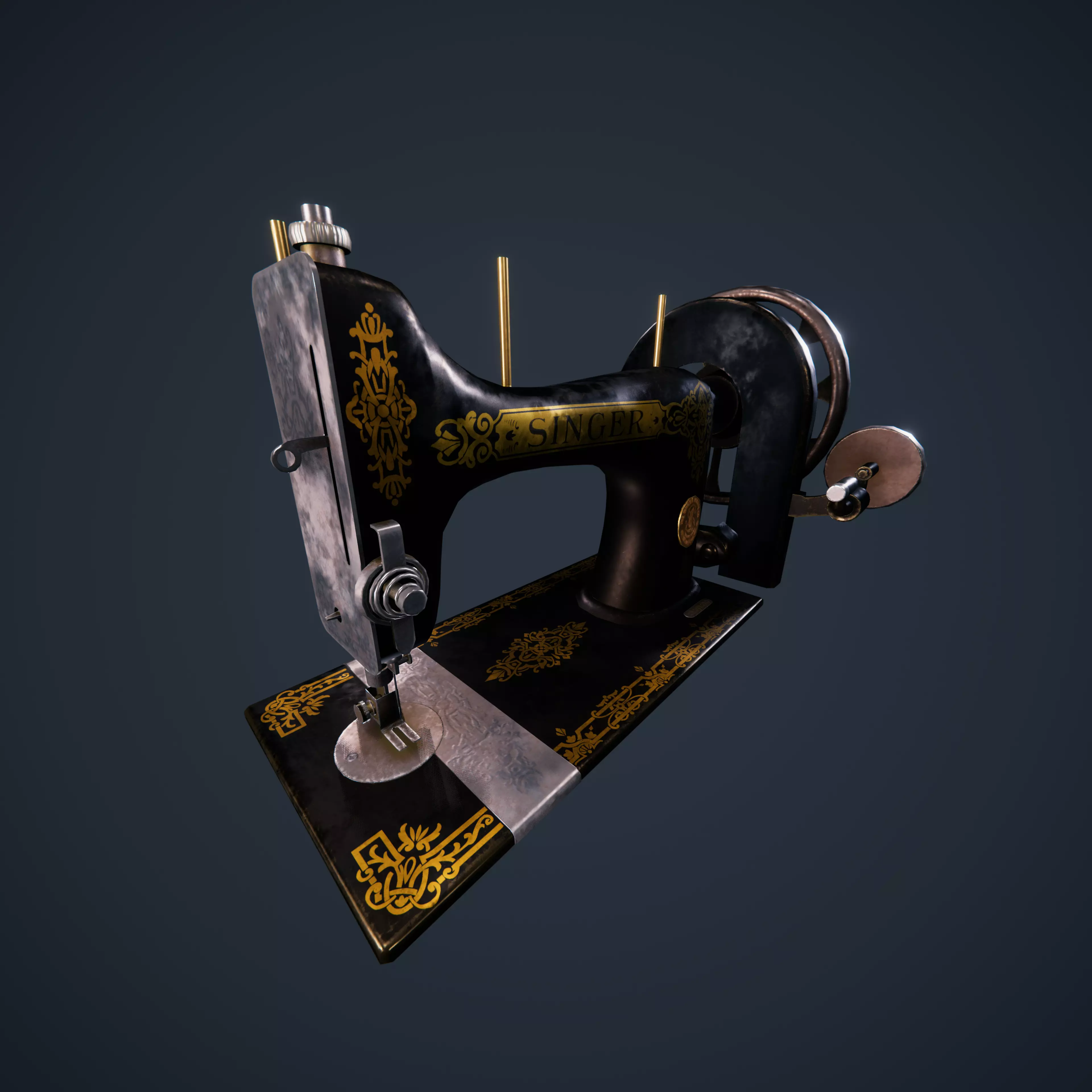 Sewing machine Victorian Low-poly 3D model