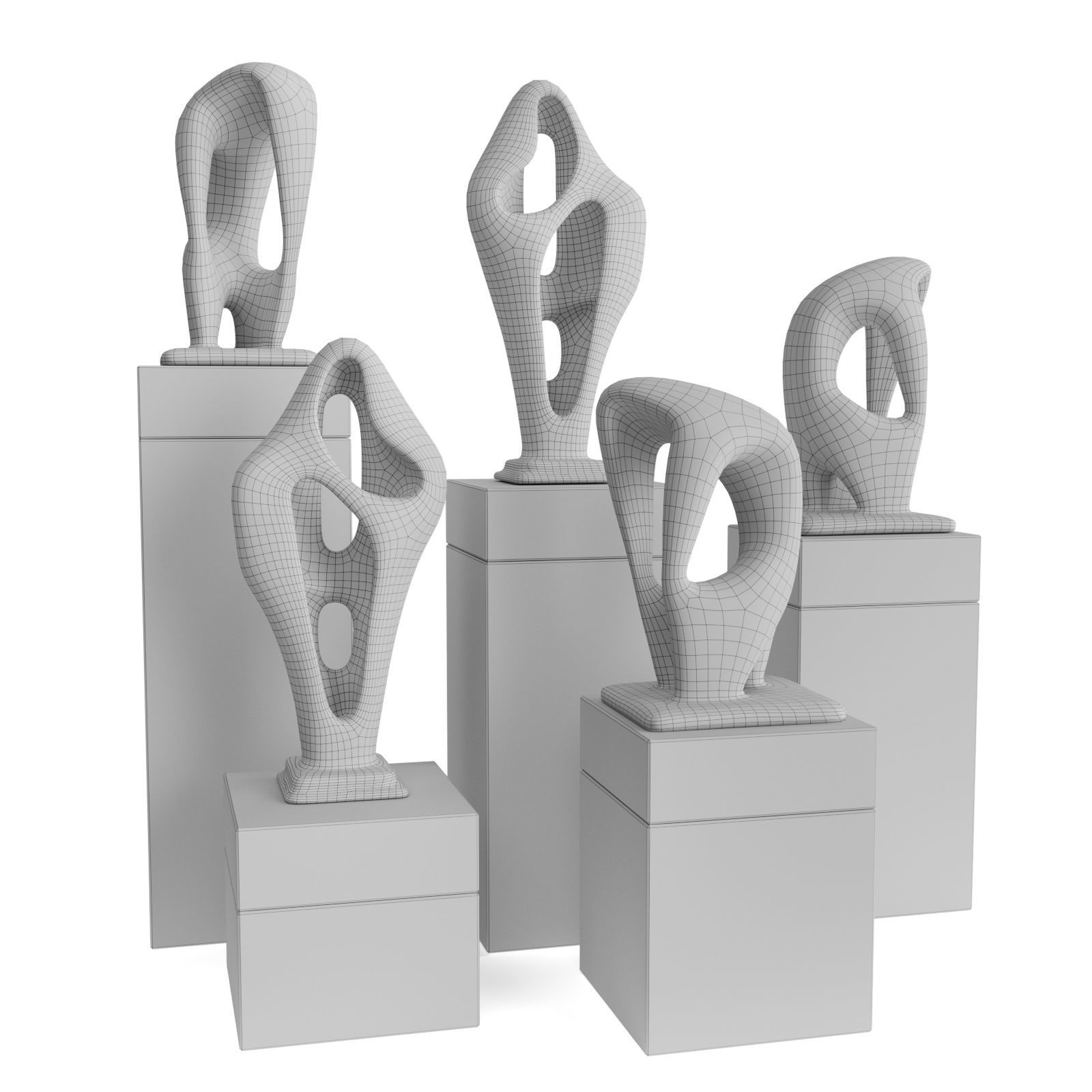 Amorphous figures pedestal black and white Low-poly 3D model_4