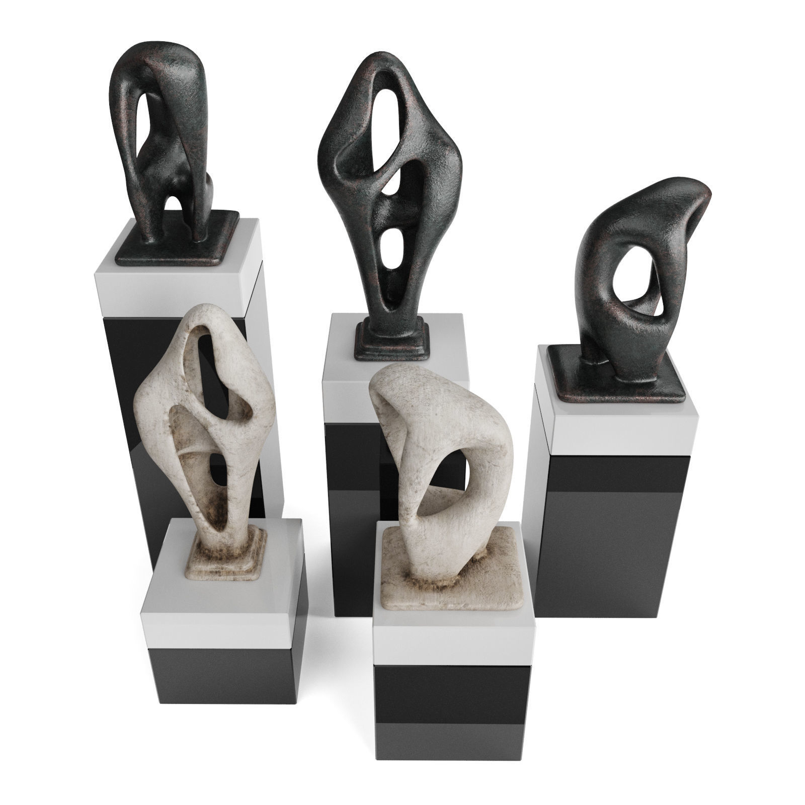 Amorphous figures pedestal black and white Low-poly 3D model_1