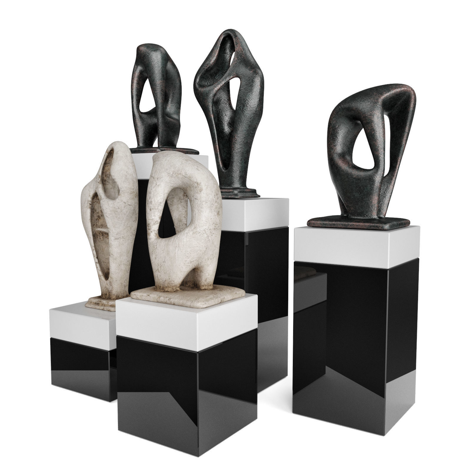 Amorphous figures pedestal black and white Low-poly 3D model_2