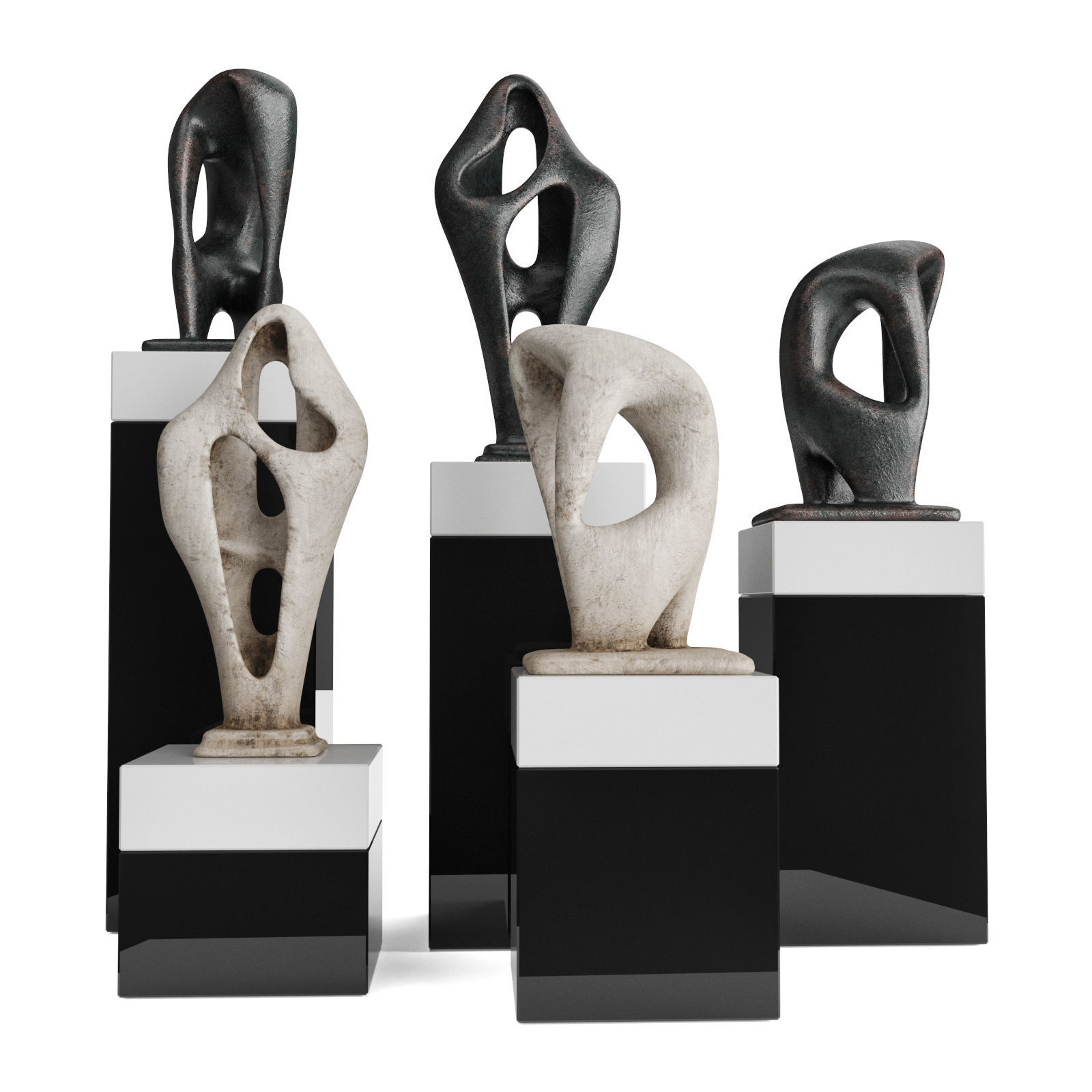 Amorphous figures pedestal black and white Low-poly 3D model_3