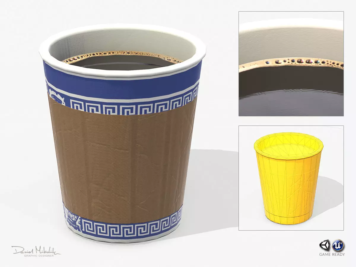 Paper Coffe Cup Low Poly PBR Low-poly 3D model