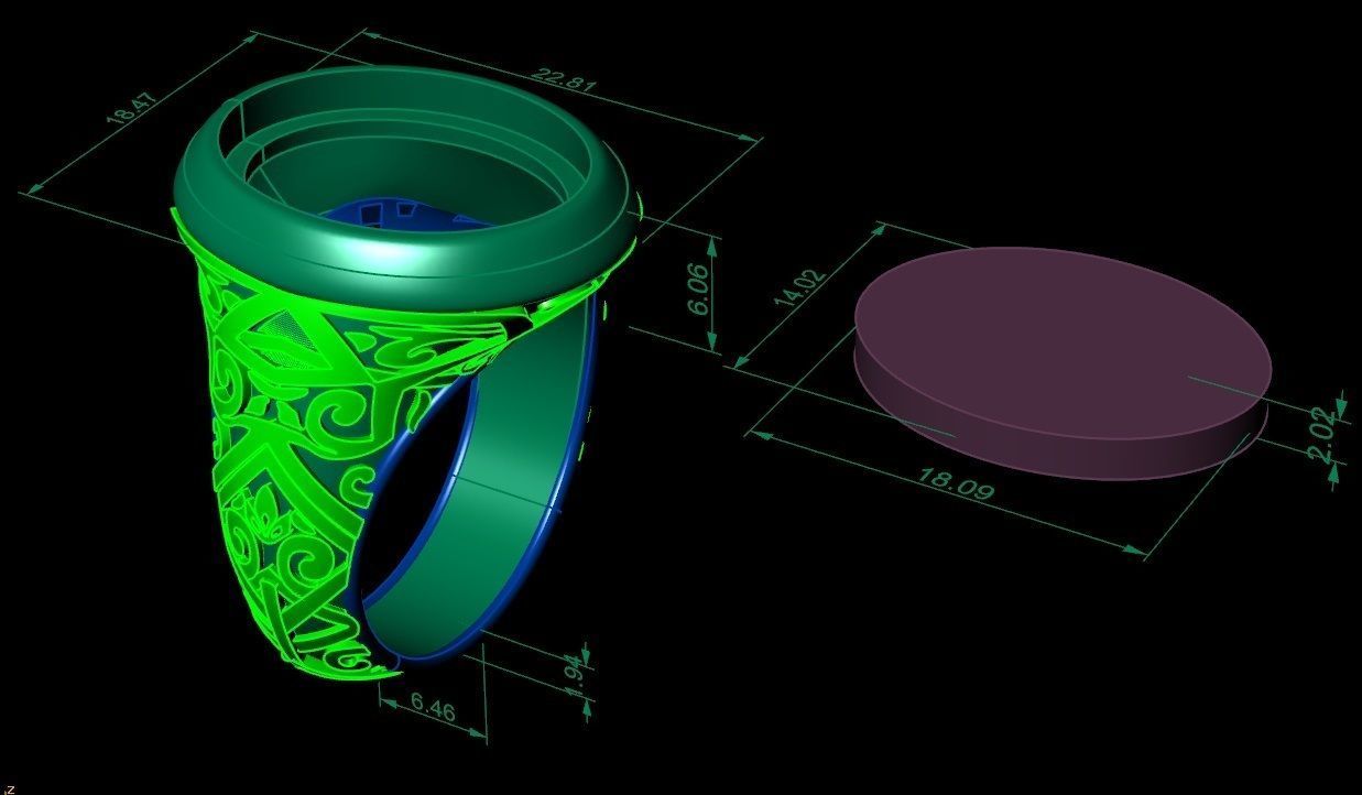 stylish mens ring with a pattern and a black stone 3D print model_8