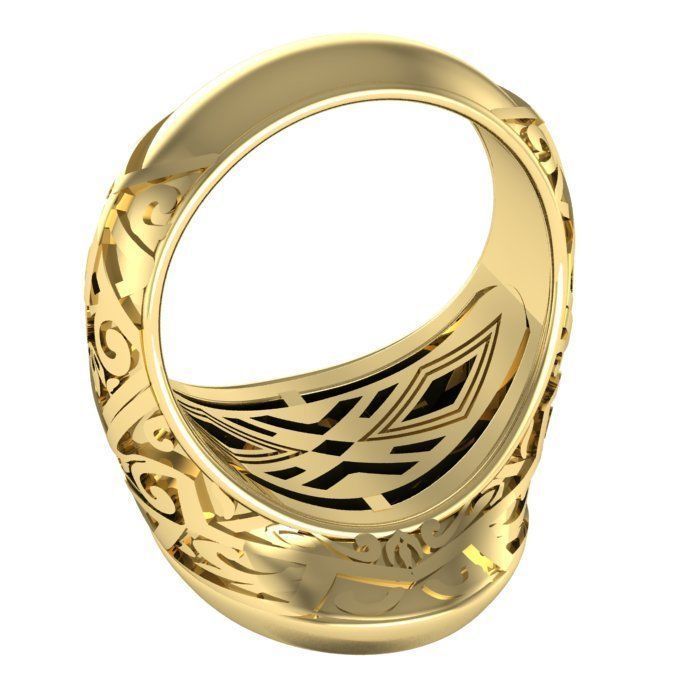 stylish mens ring with a pattern and a black stone 3D print model_4