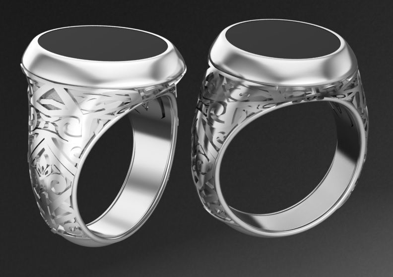 stylish mens ring with a pattern and a black stone 3D print model_13