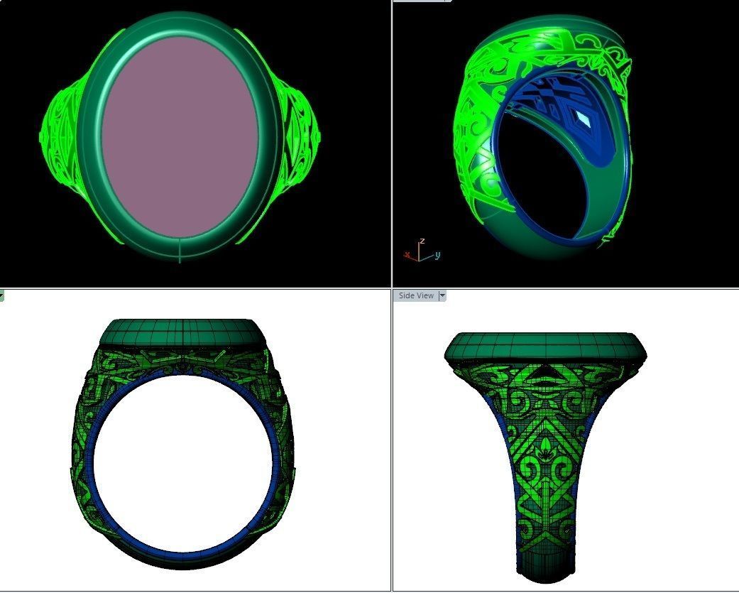 stylish mens ring with a pattern and a black stone 3D print model_7