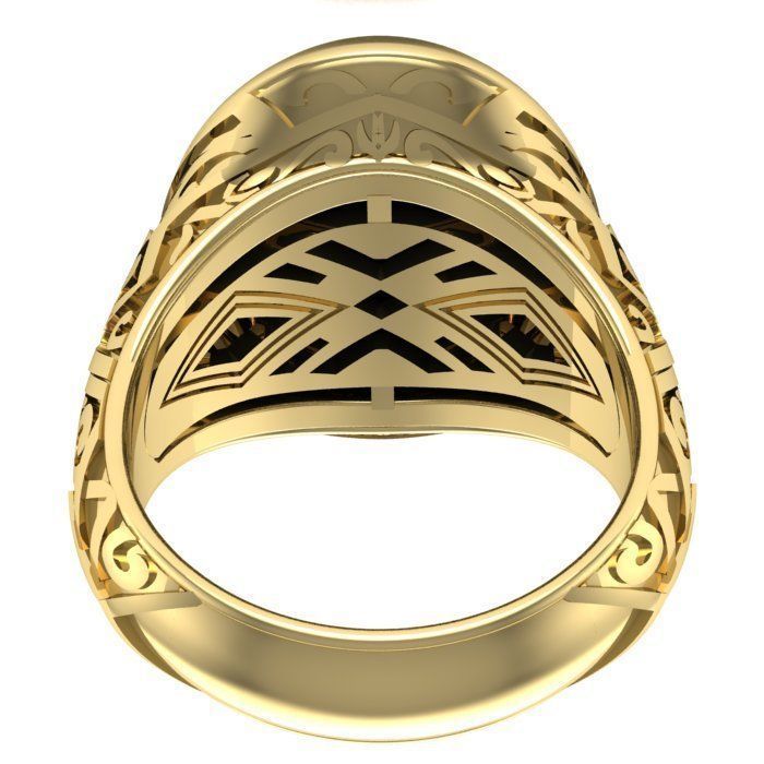 stylish mens ring with a pattern and a black stone 3D print model_2