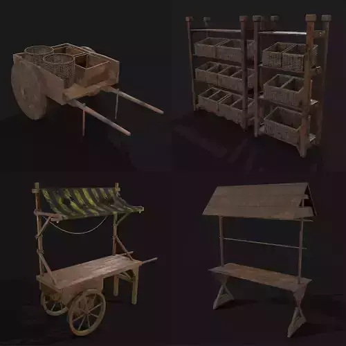 Four Medieval Display Stands  3D Model Collection