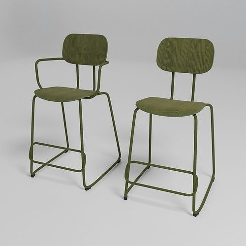 NEW SCHOOL - Low sled base plywood stool with armrests - Free 3D model