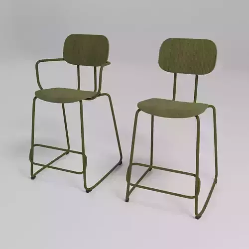 NEW SCHOOL - Low sled base plywood stool with armrests -