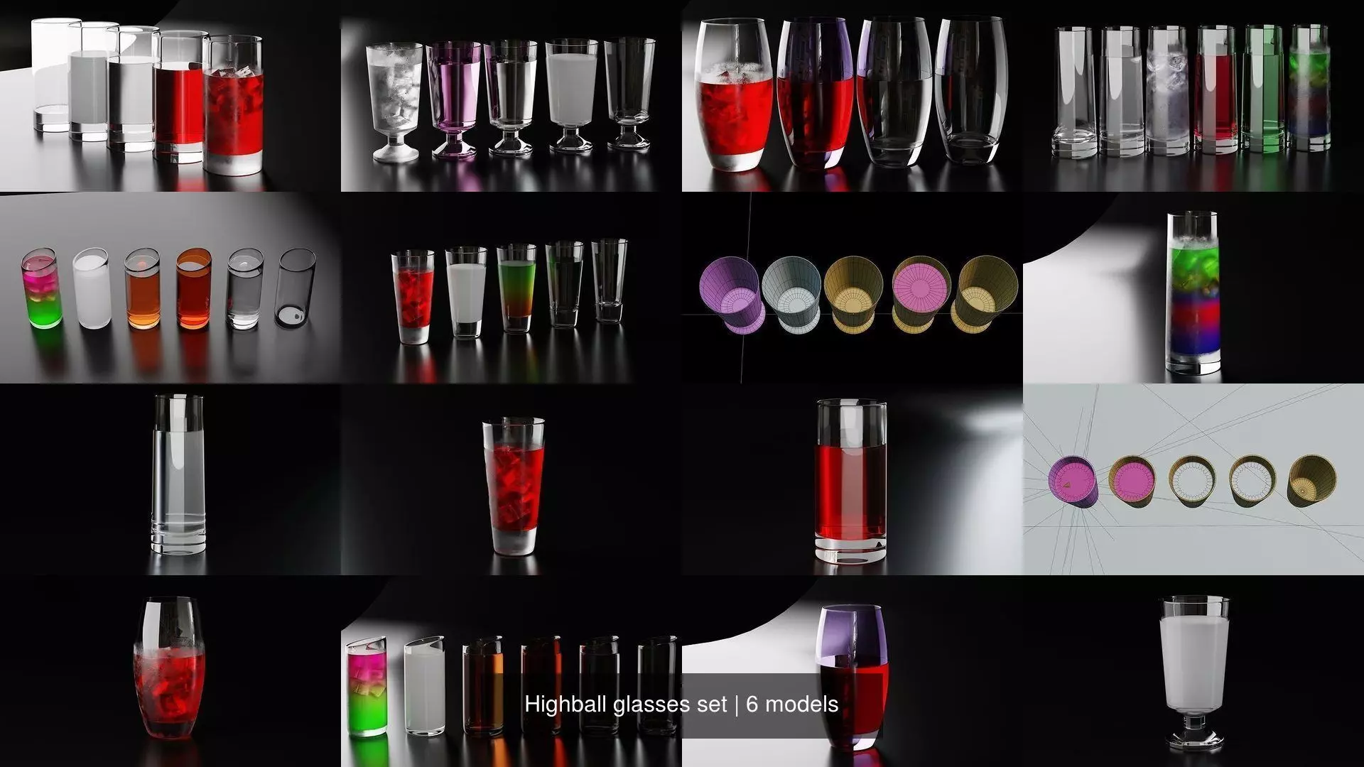 Highball glasses set 3D Model Collection_0