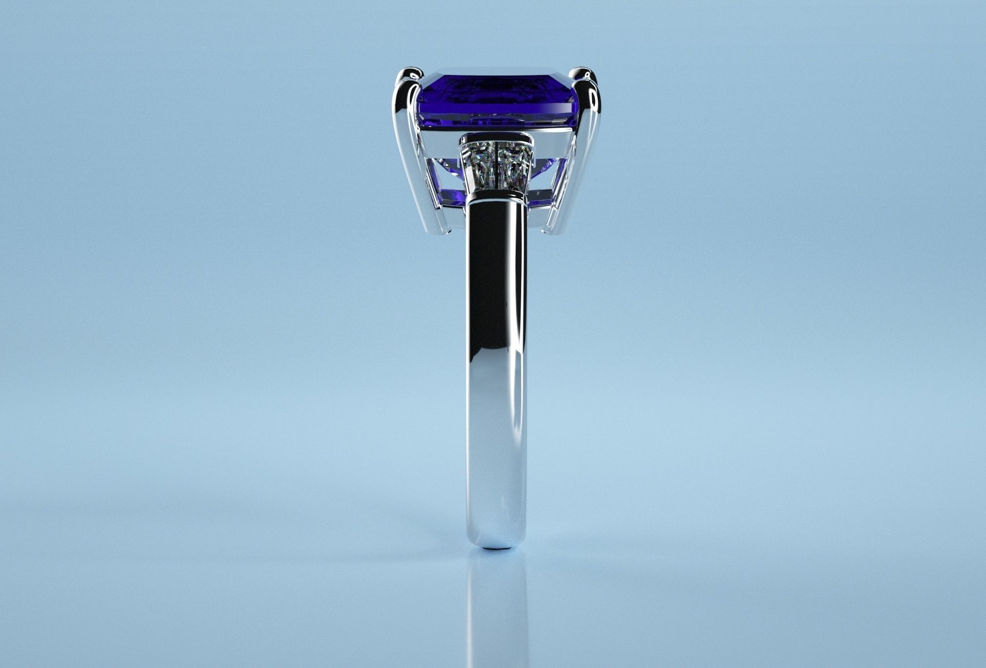 Cushion Square Stone Sapphire Ring  3D print model_7
