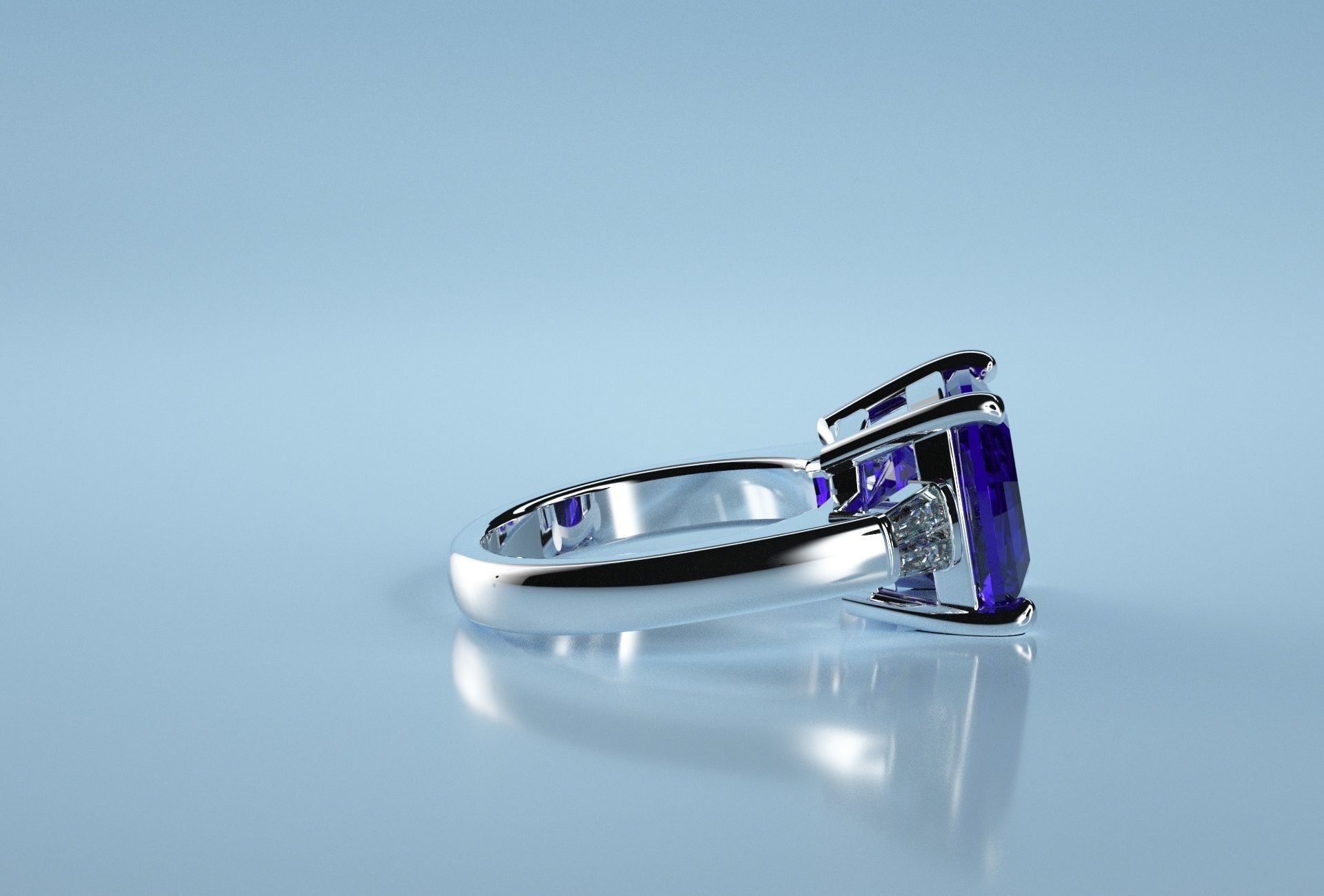 Cushion Square Stone Sapphire Ring  3D print model_3