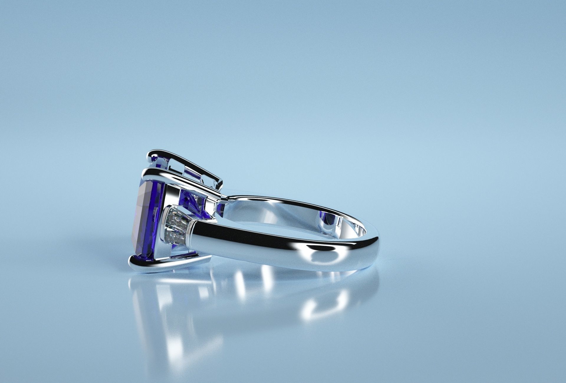 Cushion Square Stone Sapphire Ring  3D print model_1