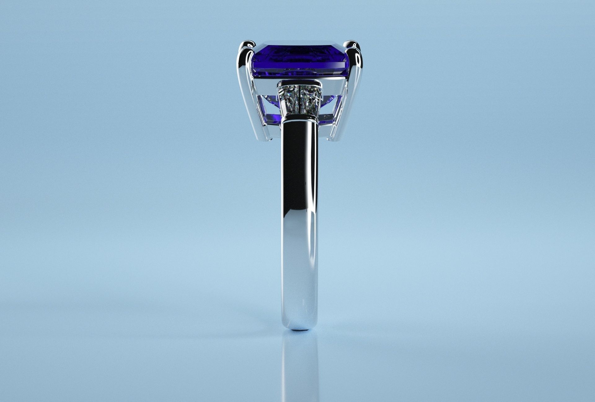 Cushion Square Stone Sapphire Ring  3D print model_5
