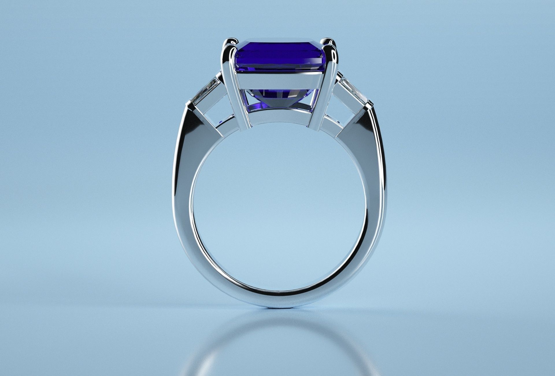Cushion Square Stone Sapphire Ring  3D print model_4