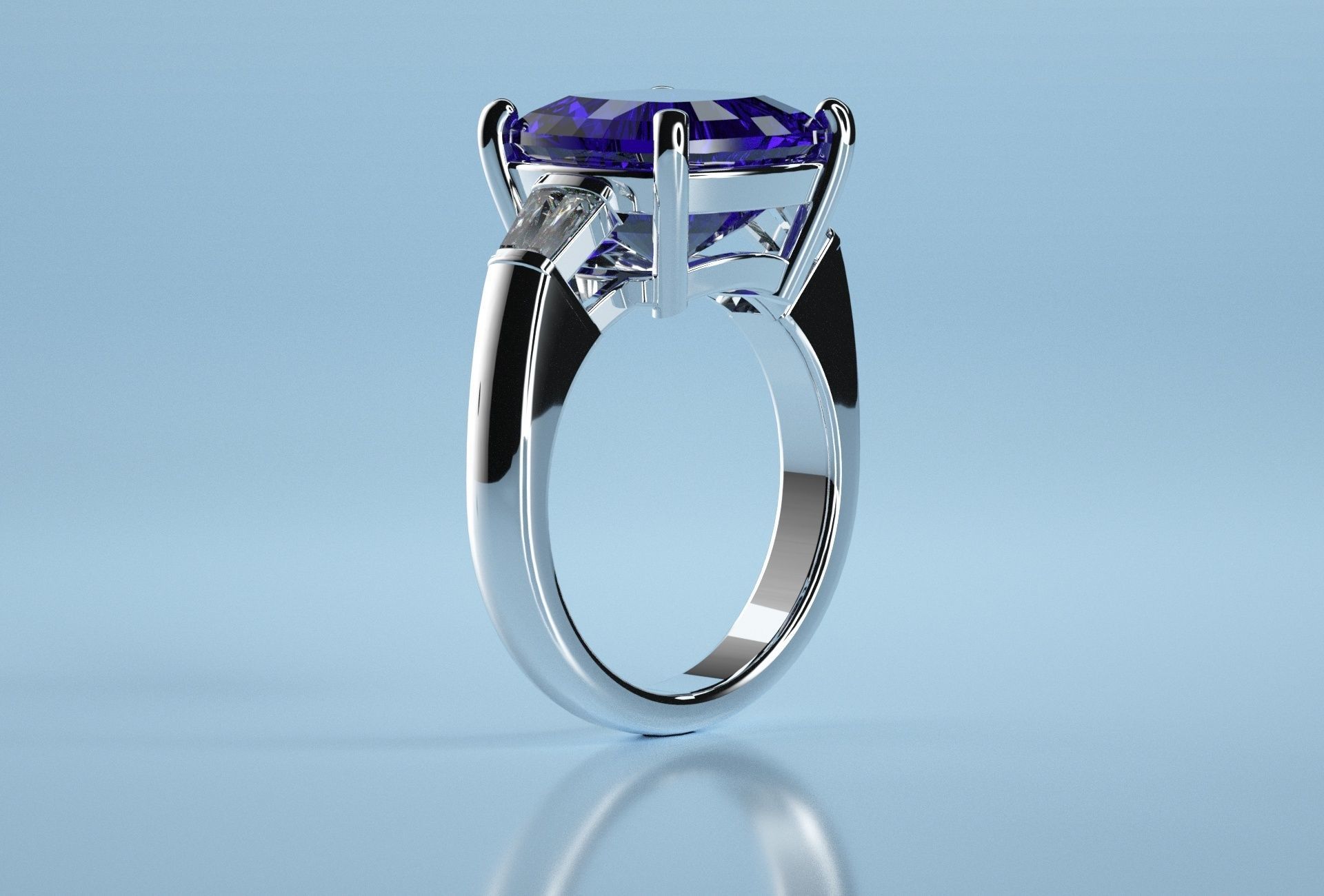 Cushion Square Stone Sapphire Ring  3D print model_8