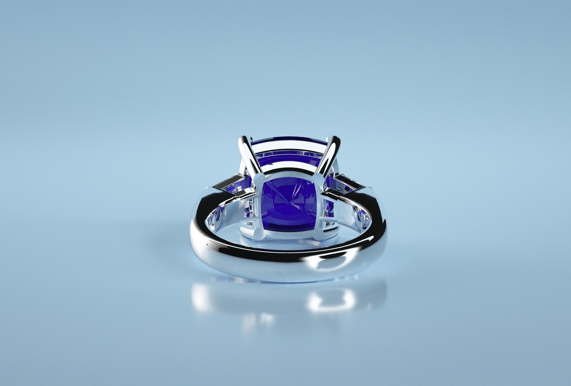 Cushion Square Stone Sapphire Ring  3D print model_2