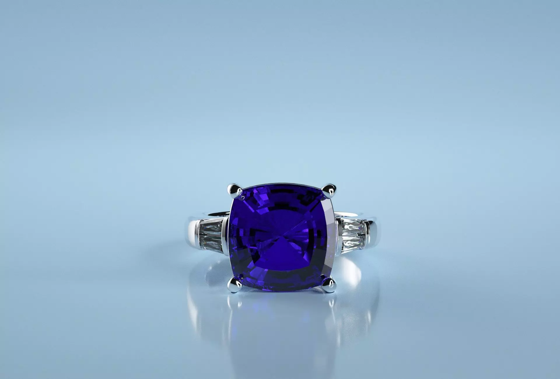 Cushion Square Stone Sapphire Ring  3D print model_0