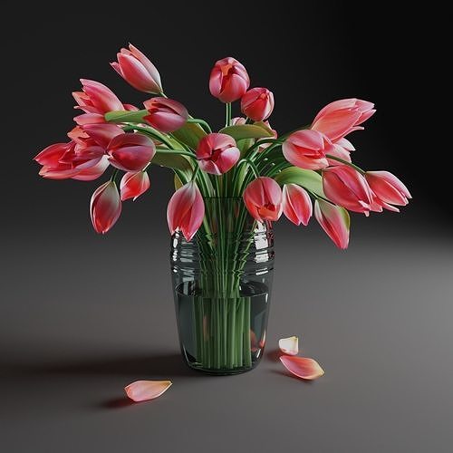 Tulips in a vase bloom 3D model 3D model