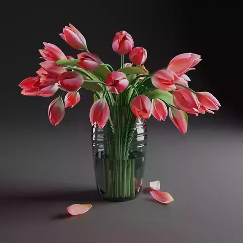 Tulips in a vase bloom 3D model 3D model