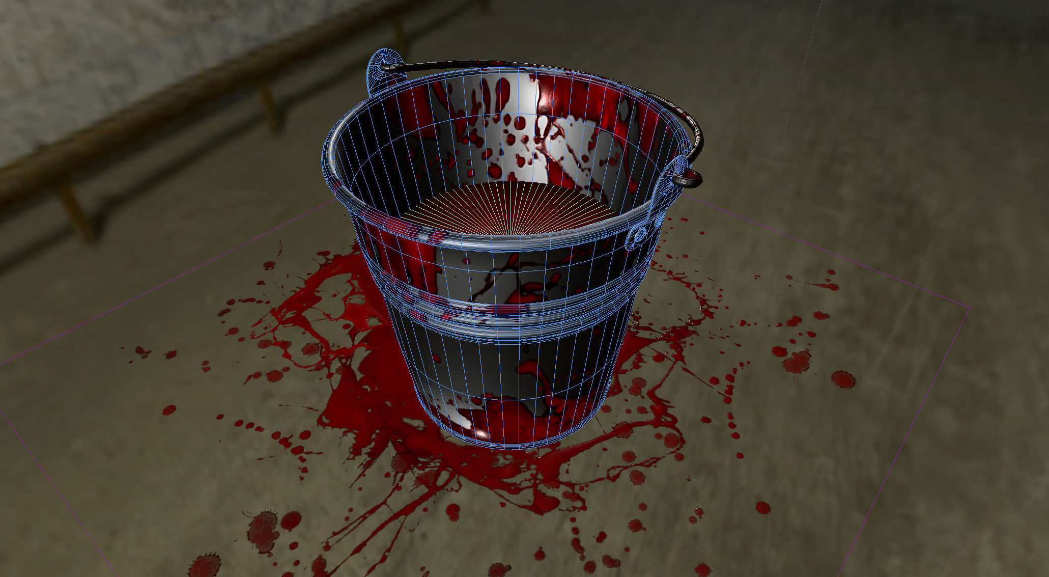 Bucket of Blood Horror Low-poly 3D model_6