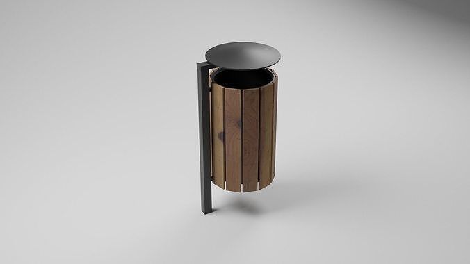Wooden trash bin Low-poly 3D model