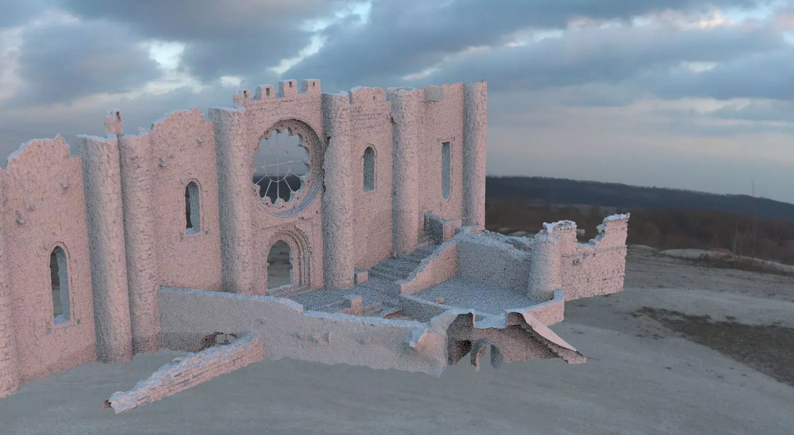 Medieval Wall Crumbled with unique window 3D model