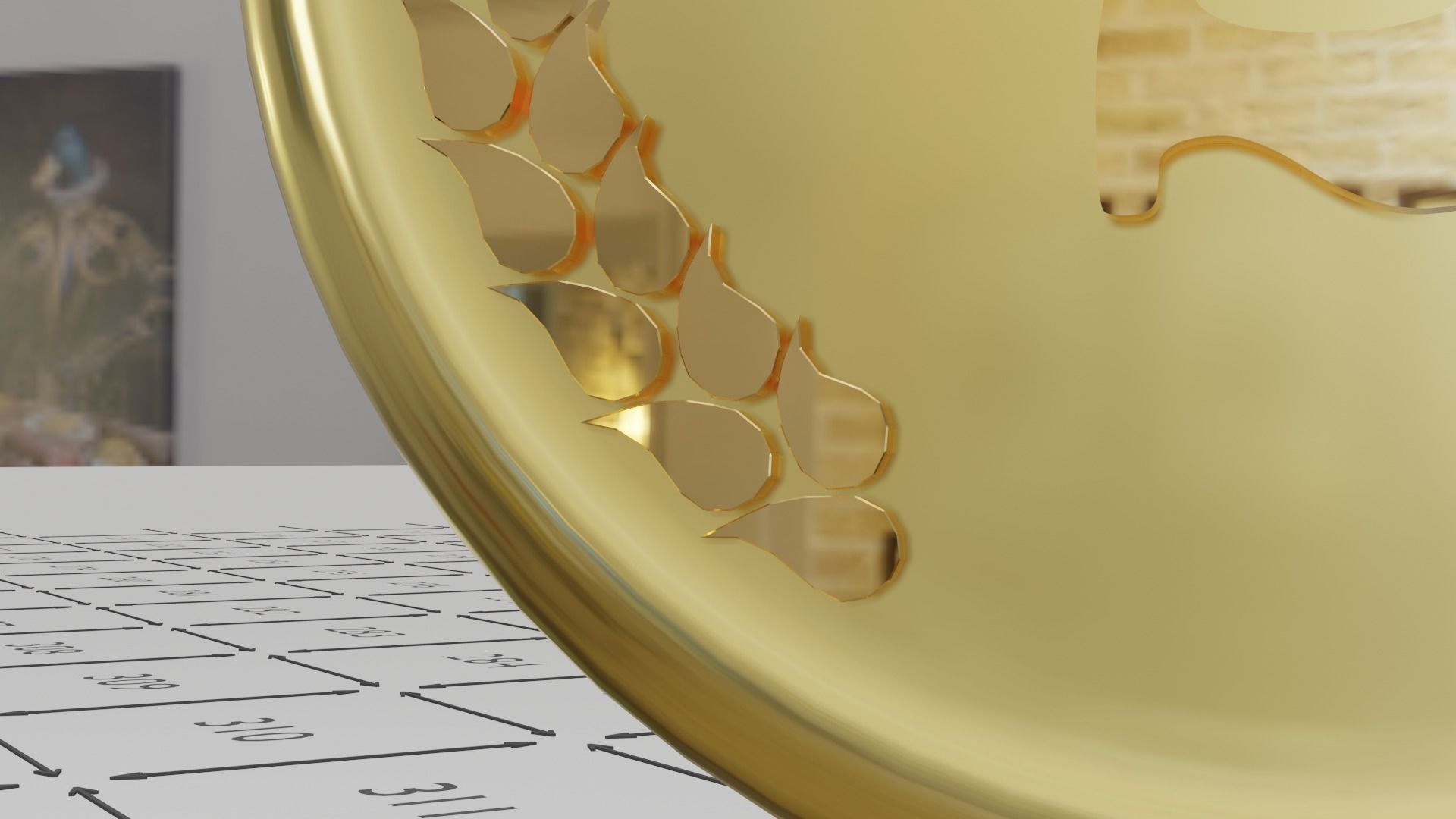 Shiny Gold Medal with Ornament Low-poly 3D model_4