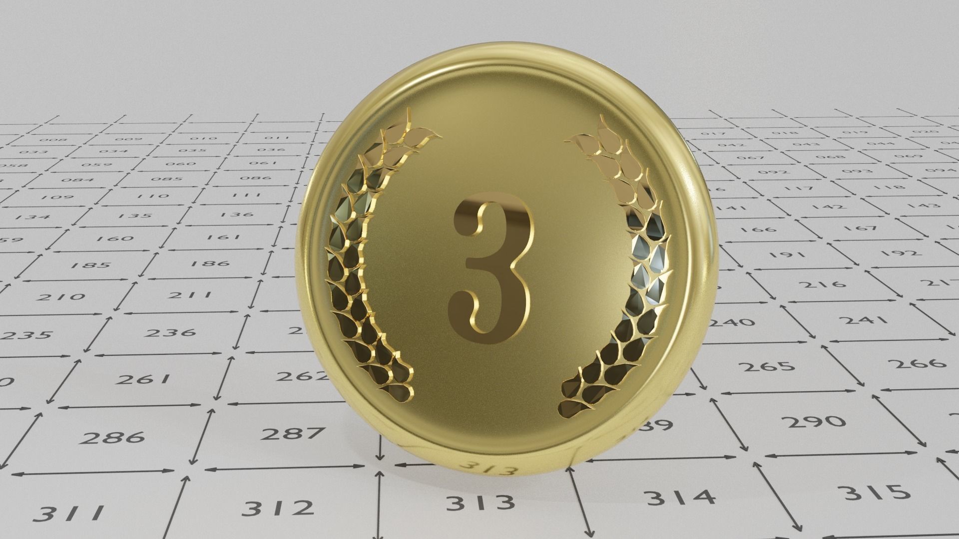 Shiny Gold Medal with Ornament Low-poly 3D model_3