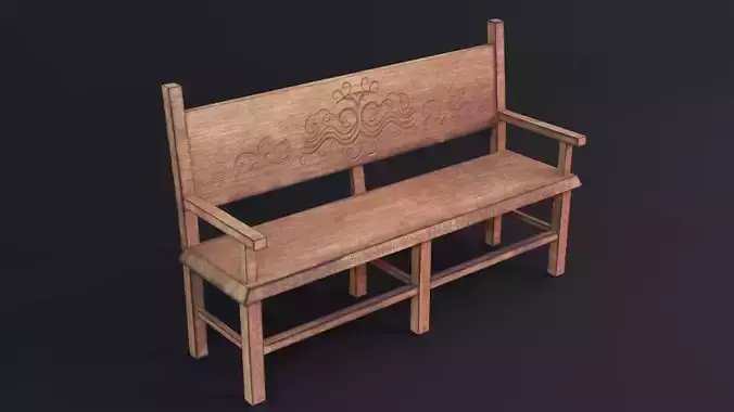 Bench Game ready - Low - Poly 3d model