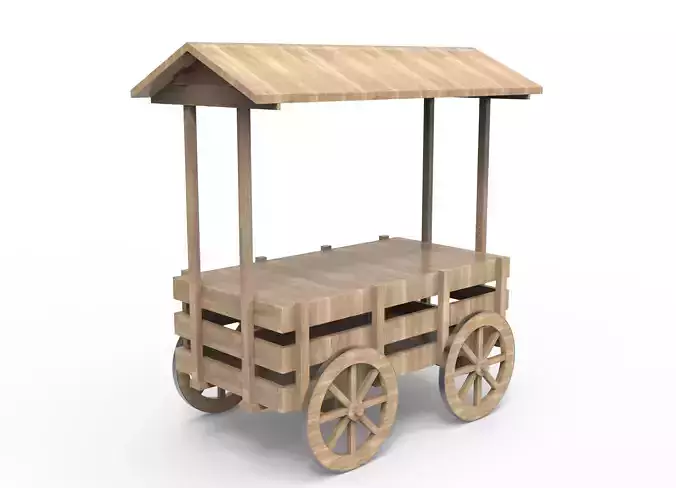 wooden food cart lowpoly model Low-poly 3D model