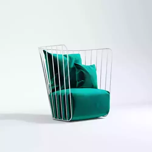 Armchair chair with cushions and metal frame