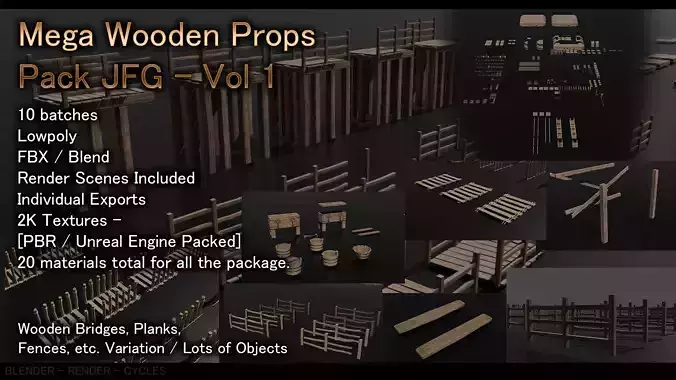 Mega Wooden Props Pack JFG - Vol 1 Low-poly 3D model