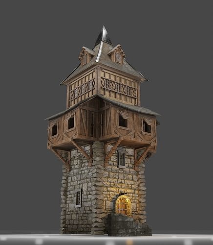 Medieval guard tower Low-poly 3D model