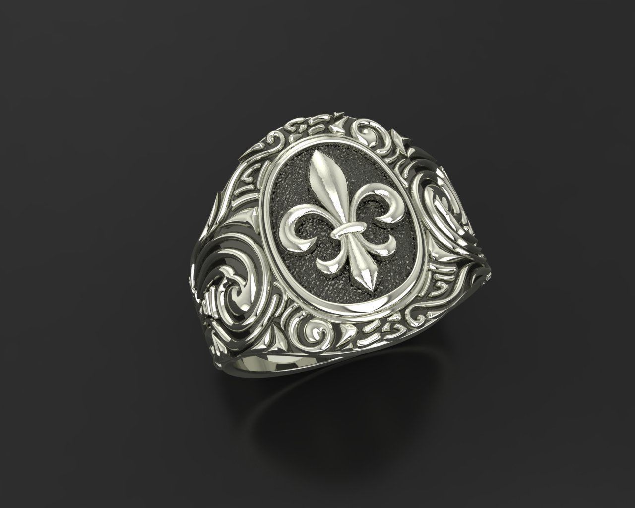 Royal lily ring Heraldic 3D print model_2